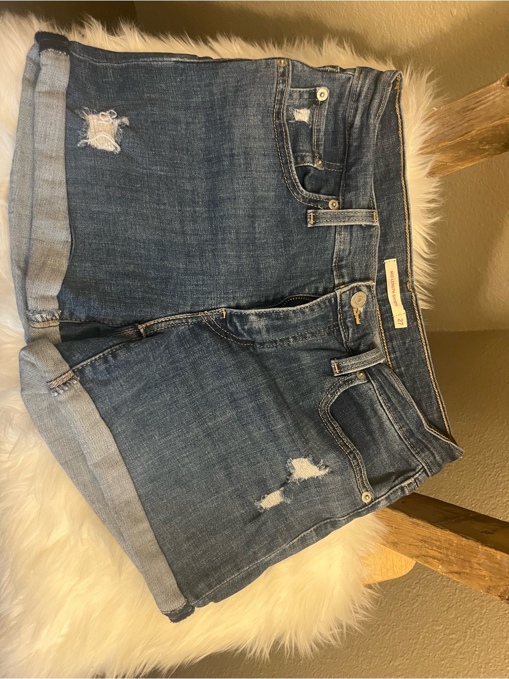 Levi's Dark Blue Denim Mid-Length Shorts with Contrast Stitching